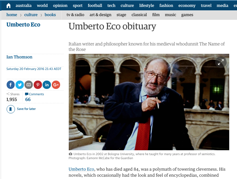 Learn Italian in Sydney at Italia 500 - Umberto Eco obituary The Guardian