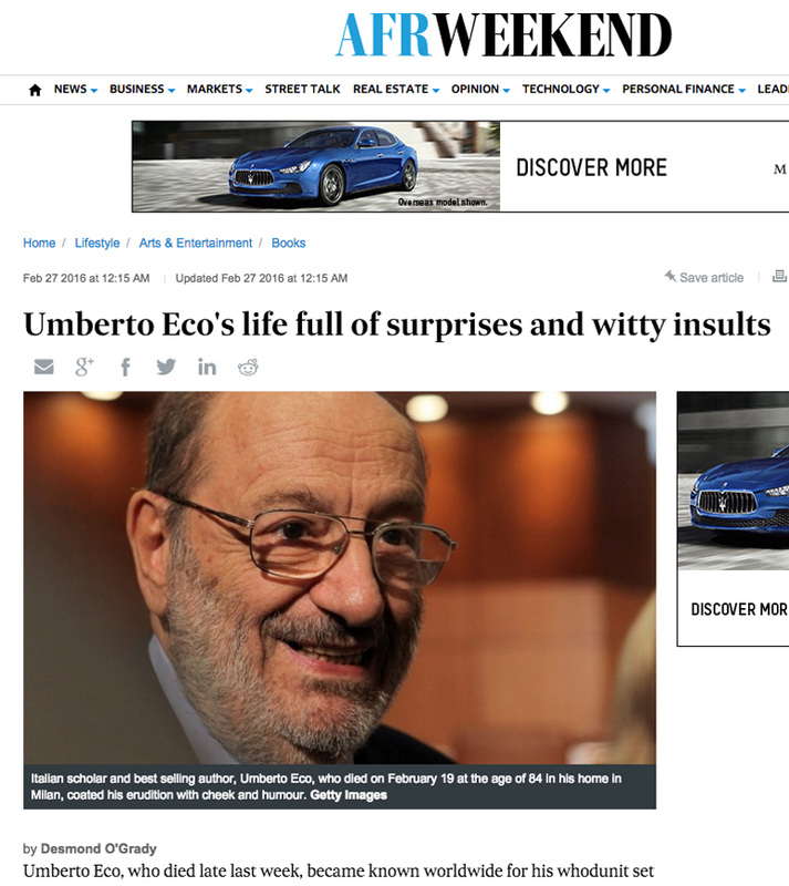 Learn Italian in Sydney at Italia 500 - Umberto Eco famous Italian writer novelist and philosopher dies at 84